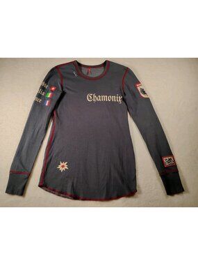 Vtg Alp N Rock Henley Chamonix Base Layer Embroidered Logo Patches Size 2 Blue